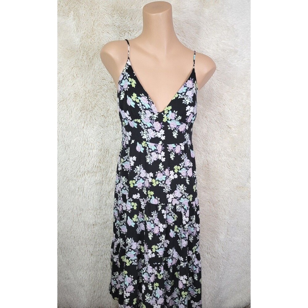 WILD FABLE Women’s Size M BLACK FLORAL MIDI SUNDRESS V-Neck Adjustable Straps K
